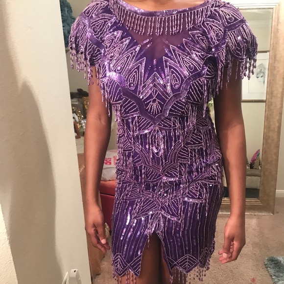 Laurence Kazar Dresses Vintage Sequin Beaded Tassel Dress Purple Formal Poshmark